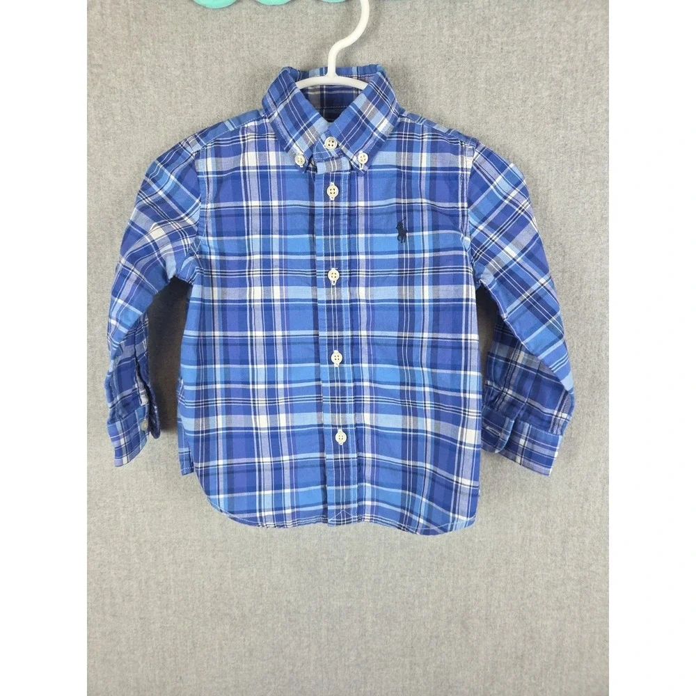 Ralph Lauren Toddler 18 Months Classic Oxford Shirt Blue Plaid Preppy‎ Pony Logo